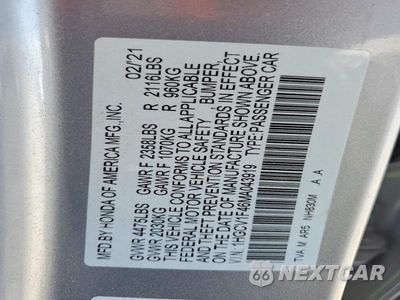 Zdjęcie 13 z 13 samochodu: 2021 HONDA ACCORD SPORT SE VIN:1HGCV1F46MA043919 - miniatura