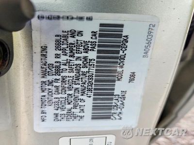 Zdjęcie 12 z 12 samochodu: 2003 TOYOTA CAMRY XLE VIN:4T1BE32K93U771575 - miniatura
