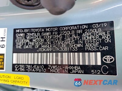 Zdjęcie 12 z 12 samochodu: 2019 TOYOTA PRIUS XLE VIN:JTDKARFU7K3081133 - miniatura