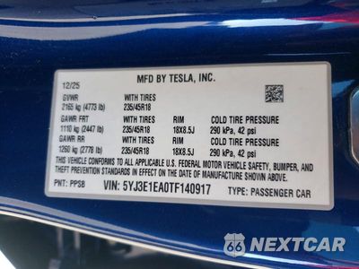 Zdjęcie 12 z 12 samochodu: 2026 TESLA MODEL 3 VIN:5YJ3E1EA0TF140917 - miniatura