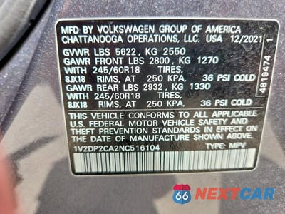 Zdjęcie 13 z 13 samochodu: 2022 VOLKSWAGEN ATLAS SE VIN:1V2DP2CA2NC516104 - miniatura