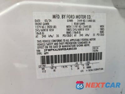 Zdjęcie 13 z 13 samochodu: 2024 FORD EDGE SEL VIN:2FMPK4J99RBA99339 - miniatura