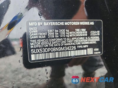 Zdjęcie 13 z 13 samochodu: 2022 BMW X3 XDRIVE30I VIN:5UX53DP08N9M34226 - miniatura