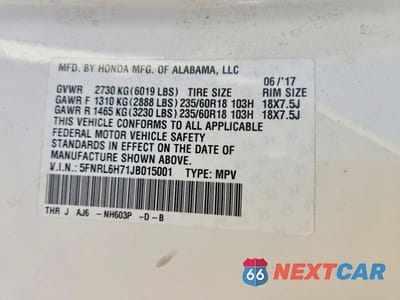 Zdjęcie 14 z 14 samochodu: 2018 HONDA ODYSSEY EXL VIN:5FNRL6H71JB015001 - miniatura