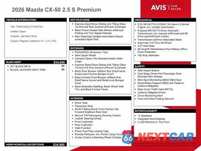 Zdjęcie 13 z 14 samochodu: 2026 MAZDA CX-50 PREMIUM VIN:7MMVABDL3TN457783 - miniatura