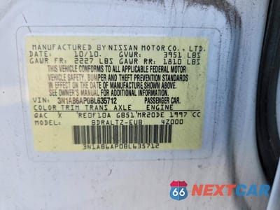 Zdjęcie 13 z 13 samochodu: 2011 NISSAN SENTRA 2.0 VIN:3N1AB6AP0BL635712 - miniatura
