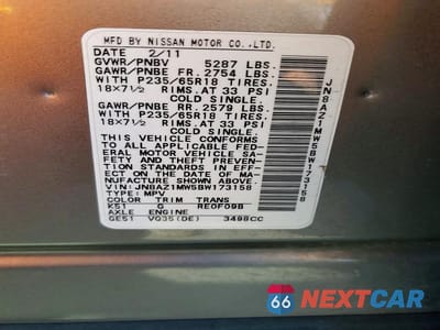 Zdjęcie 12 z 12 samochodu: 2011 NISSAN MURANO S VIN:JN8AZ1MW5BW173158 - miniatura