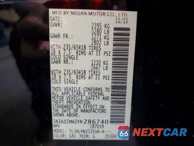 Zdjęcie 13 z 13 samochodu: 2015 NISSAN MURANO S VIN:5N1AZ2MH2FN286740 - miniatura