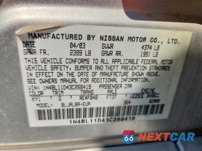 Zdjęcie 12 z 12 samochodu: 2003 NISSAN ALTIMA 3.5 SE VIN:1N4BL11D43C268419 - miniatura