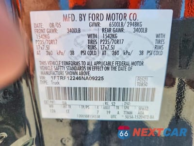 Zdjęcie 12 z 12 samochodu: 2006 FORD F150 VIN:1FTRF12246NA09225 - miniatura