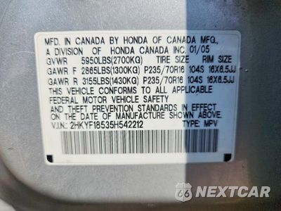 Zdjęcie 12 z 12 samochodu: 2005 HONDA PILOT EXL VIN:2HKYF18535H542212 - miniatura