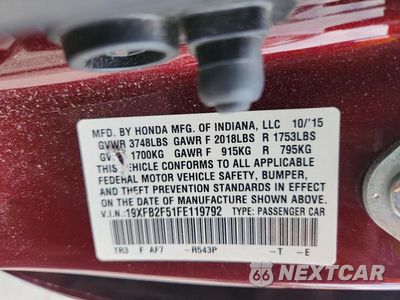 Zdjęcie 13 z 13 samochodu: 2015 HONDA CIVIC LX VIN:19XFB2F51FE119792 - miniatura