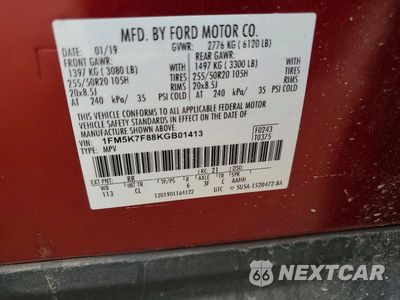 Zdjęcie 12 z 12 samochodu: 2019 FORD EXPLORER LIMITED VIN:1FM5K7F88KGB01413 - miniatura