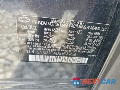 Zdjęcie 13 z 13 samochodu: 2020 HYUNDAI SANTA FE SE VIN:5NMS2CAD1LH289626 - miniatura