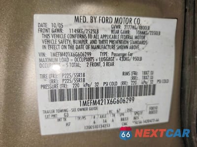 Zdjęcie 13 z 13 samochodu: 2006 MERCURY MONTEGO PREMIER VIN:1MEFM421X6G606299 - miniatura