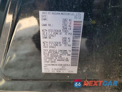 Zdjęcie 13 z 13 samochodu: 2013 NISSAN PATHFINDER S VIN:5N1AR2MM2DC681894 - miniatura