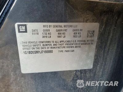 Zdjęcie 13 z 13 samochodu: 2018 CHEVROLET CRUZE LT VIN:1G1BD5SM1J7166880 - miniatura