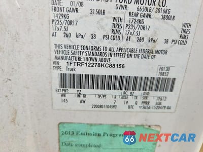 Zdjęcie 12 z 12 samochodu: 2008 FORD F150 VIN:1FTRF12278KC88156 - miniatura