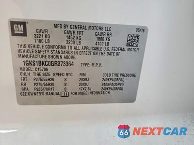 Zdjęcie 13 z 13 samochodu: 2016 GMC YUKON SLT VIN:1GKS1BKC0GR373364 - miniatura