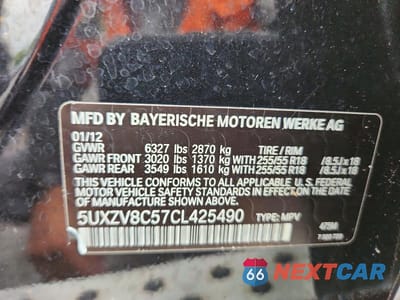 Zdjęcie 12 z 12 samochodu: 2012 BMW X5 XDRIVE50I VIN:5UXZV8C57CL425490 - miniatura