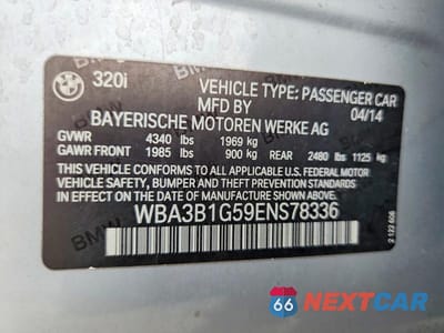 Zdjęcie 12 z 12 samochodu: 2014 BMW 320 I VIN:WBA3B1G59ENS78336 - miniatura