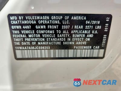 Zdjęcie 13 z 13 samochodu: 2018 VOLKSWAGEN PASSAT S VIN:1VWAA7A35JC036203 - miniatura