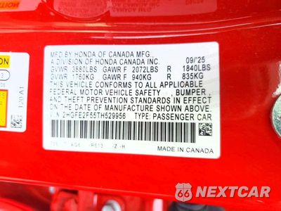 Zdjęcie 12 z 12 samochodu: 2026 HONDA CIVIC SPORT VIN:2HGFE2F55TH529956 - miniatura