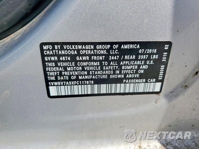 Zdjęcie 13 z 13 samochodu: 2015 VOLKSWAGEN PASSAT SE VIN:1VWBV7A3XFC117679 - miniatura