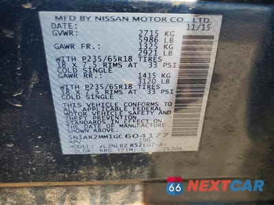 Zdjęcie 14 z 14 samochodu: 2016 NISSAN PATHFINDER S VIN:5N1AR2MM1GC604177 - miniatura