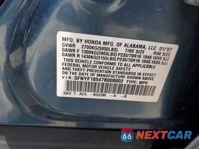 Zdjęcie 14 z 14 samochodu: 2007 HONDA PILOT EXL VIN:5FNYF18547B008802 - miniatura