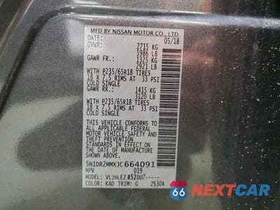Zdjęcie 13 z 13 samochodu: 2018 NISSAN PATHFINDER SV VIN:5N1DR2MMXJC664091 - miniatura
