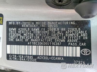 Zdjęcie 12 z 12 samochodu: 2006 TOYOTA CAMRY LE VIN:4T1BE30K06U116387 - miniatura