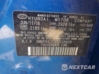 Zdjęcie 12 z 12 samochodu: 2017 HYUNDAI ELANTRA LIMITED VIN:KMHD84LF0HU228839 - miniatura