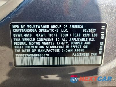 Zdjęcie 12 z 12 samochodu: 2017 VOLKSWAGEN PASSAT SE VIN:1VWGT7A35HC055879 - miniatura