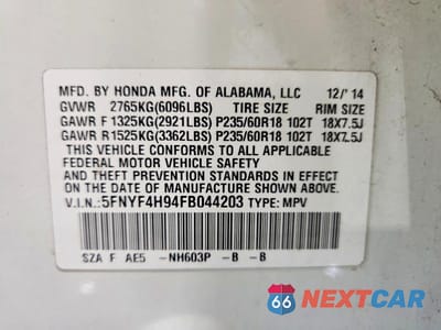 Zdjęcie 13 z 13 samochodu: 2015 HONDA PILOT TOURING VIN:5FNYF4H94FB044203 - miniatura