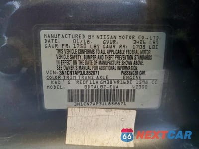 Zdjęcie 12 z 12 samochodu: 2018 NISSAN VERSA SV VIN:3N1CN7AP3JL852871 - miniatura