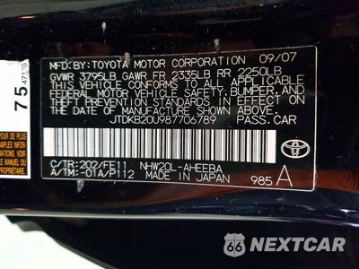 Zdjęcie 13 z 13 samochodu: 2008 TOYOTA PRIUS VIN:JTDKB20U987706789 - miniatura