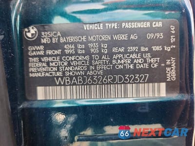 Zdjęcie 12 z 12 samochodu: 1994 BMW 325 IC AUTOMATIC VIN:WBABJ6326RJD32327 - miniatura