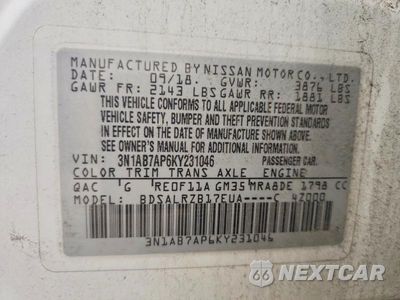 Zdjęcie 12 z 12 samochodu: 2019 NISSAN SENTRA SR VIN:3N1AB7AP6KY231046 - miniatura