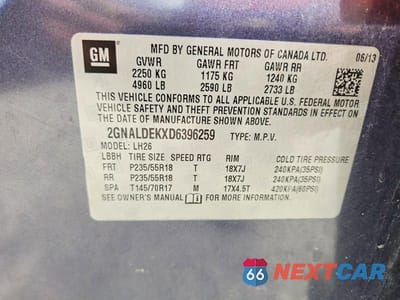 Zdjęcie 14 z 14 samochodu: 2013 CHEVROLET EQUINOX VIN:2GNALDEKXD6396259 - miniatura
