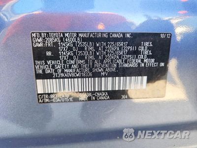 Zdjęcie 13 z 13 samochodu: 2012 TOYOTA RAV4 LIMITED VIN:2T3YK4DV8CW018336 - miniatura