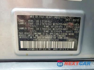 Zdjęcie 13 z 13 samochodu: 2012 SUBARU OUTBACK 3.6R LIMITED VIN:4S4BRDKC6C2252692 - miniatura