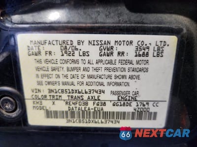 Zdjęcie 12 z 12 samochodu: 2006 NISSAN SENTRA 1.8 VIN:3N1CB51DX6L637434 - miniatura