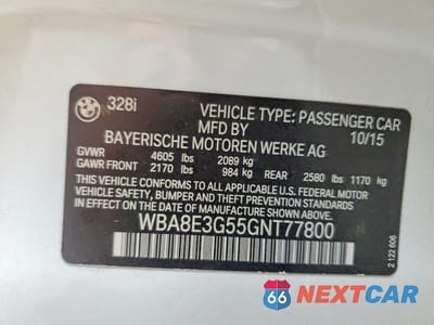 Zdjęcie 12 z 12 samochodu: 2016 BMW 328 XI SULEV VIN:WBA8E3G55GNT77800 - miniatura