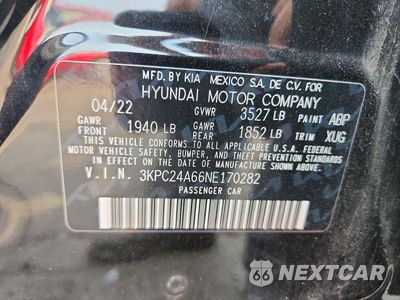 Zdjęcie 12 z 12 samochodu: 2022 HYUNDAI ACCENT SEL VIN:3KPC24A66NE170282 - miniatura