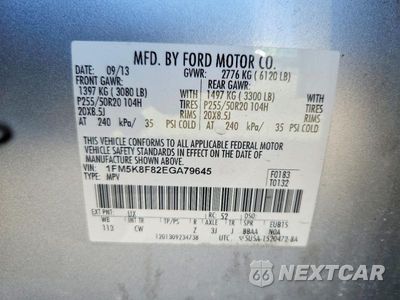 Zdjęcie 12 z 12 samochodu: 2014 FORD EXPLORER LIMITED VIN:1FM5K8F82EGA79645 - miniatura
