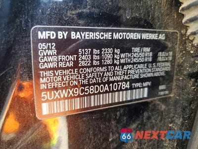 Zdjęcie 13 z 13 samochodu: 2013 BMW X3 XDRIVE28I VIN:5UXWX9C58D0A10784 - miniatura