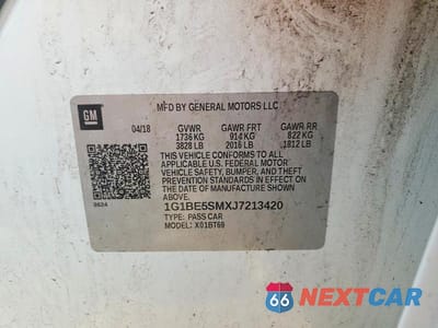 Zdjęcie 12 z 12 samochodu: 2018 CHEVROLET CRUZE LT VIN:1G1BE5SMXJ7213420 - miniatura