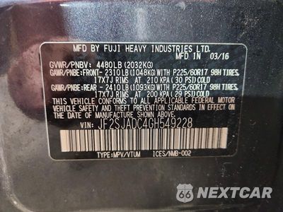 Zdjęcie 12 z 12 samochodu: 2016 SUBARU FORESTER 2.5I PREMIUM VIN:JF2SJADC4GH549228 - miniatura