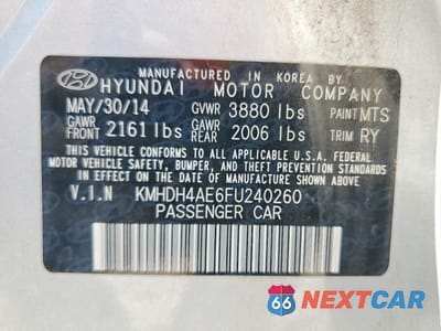 Zdjęcie 12 z 12 samochodu: 2015 HYUNDAI ELANTRA SE VIN:KMHDH4AE6FU240260 - miniatura